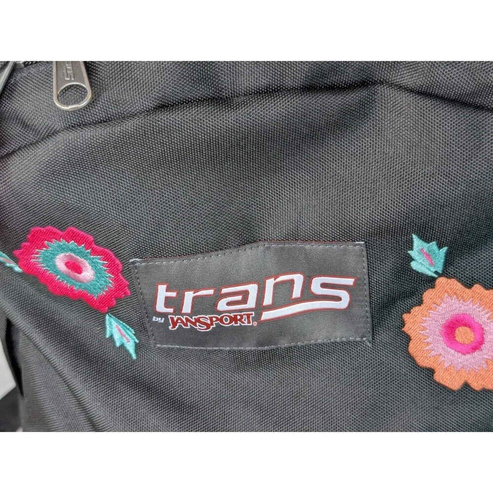 Trans By Jansport Black Pink Backpack Rosa Floral Embroidered Design